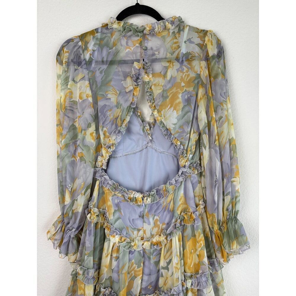 Saints + Secrets Yellow Purple Pastel Floral Ruffle Mini Dress Fairycore Sz S - Picture 6 of 14